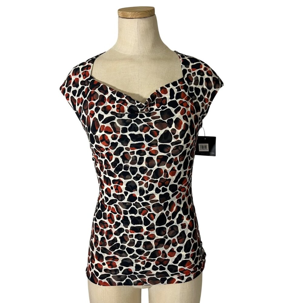 Closet Closing Sale! Classique Entier blouse brown animal print short sleeve dra